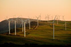 windmills and sunset sky