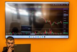 bitcoin crash on screen of cryptocurrency exchange