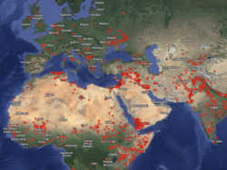 map showing water-related conflicts over thousands of years