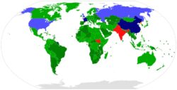 Participation in the Nuclear Non-Proliferation Treaty. Countries in red or orange are non-members.