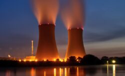 nuclear plants lit up at night