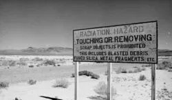 radiation warning sign in Nevada desert