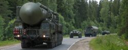 Russian Strategic Missile Forces on the road in a military convoy